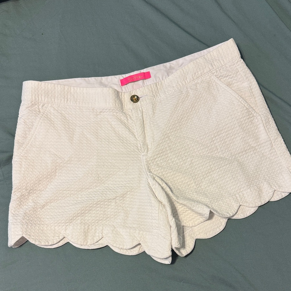 Lilly Pulitzer White Scalloped High Waist Shorts